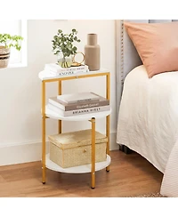 Gymax 3-Tier Side Table Round End Table w/Storage Shelves Metal Frame for Bedroom