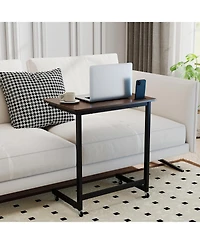 Gymax C-shaped End Table w/Wheels Built-in Phone Slot for Living Room Bedroom