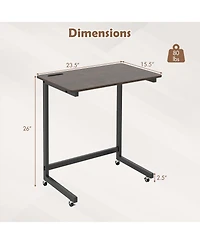 Gymax 2PCS C-shaped End Table w/Wheels Built-in Phone Slot for Living Room Bedroom