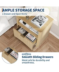 Bedroom Sofa Office Nightstand, Set of 2 Wooden Bedside End Tables, Fluted Panel Storage with Drawer and Shelf, Oak