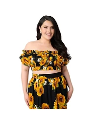 Unique Vintage Plus 1970s Off Ruffle Up Crop Top