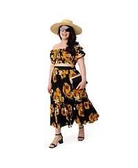 Unique Vintage Plus 1970s Off Ruffle Up Crop Top
