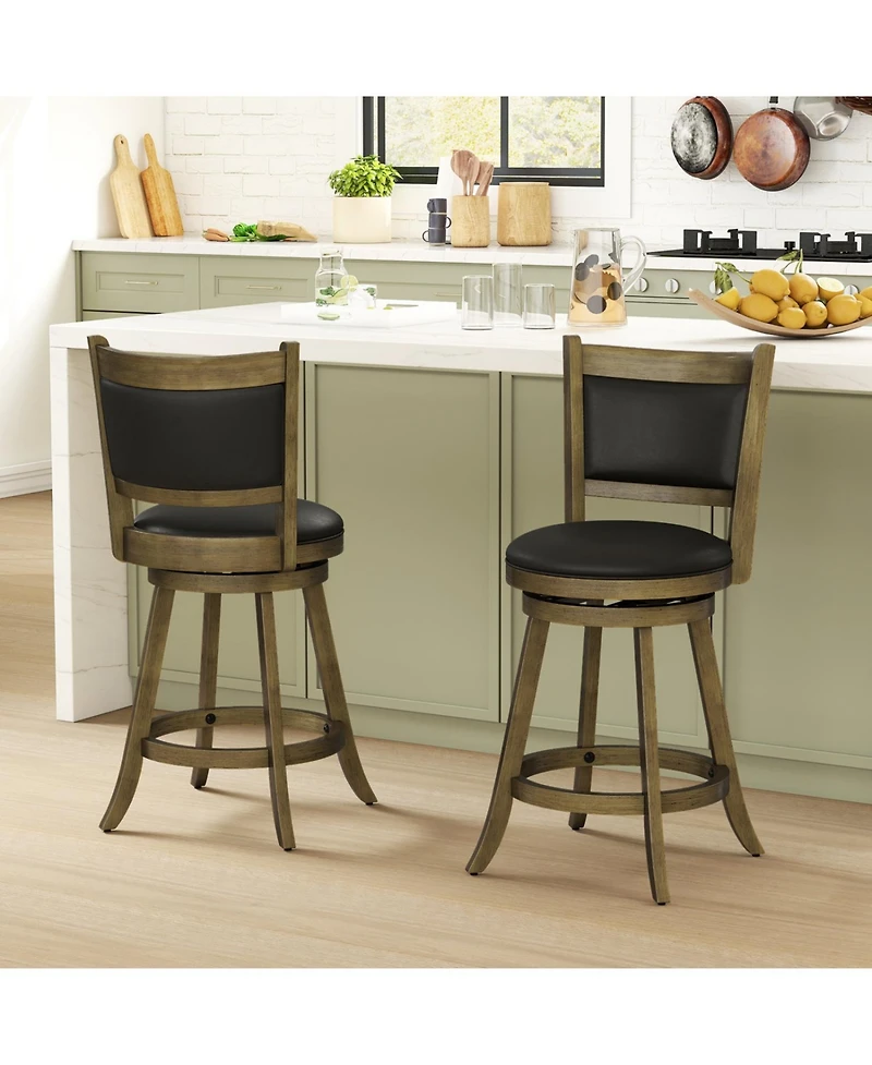 Slickblue Upholstered Counter Height Bar Stools 24 Inch Swivel 2 Piece Set