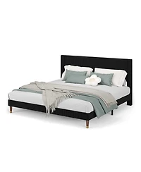 homfan upholstered platform bed with headboard, modern low profile design, sturdy metal frame, wood slats, noise free, no box spring