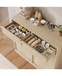 homfan Double Tilt-Out Trash Can Cabinet with 2 Drawers and Hidden Bin Storage, Wood-Finish Organizer for Kitchen or Laundry