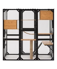 Aostirmotor Outdoor Wooden Catio, Fir Wood Cat Enclosure with Sleeping House and Jumping Platforms, Secure Cat Playpen
