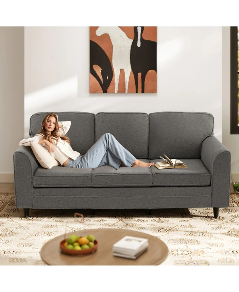 Gouun Teddy Velvet 3-Seat Sofa with Back Pillows and Rubber Wood Legs