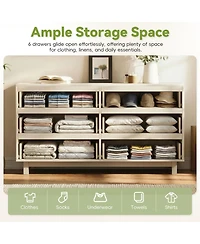 Rainsken 6 Drawer Dresser, Modern Tv Stand and Chest of Drawers with Wave Front Design, Anti-Tip Clothes Storage Organizer for Bedroom, Living Room