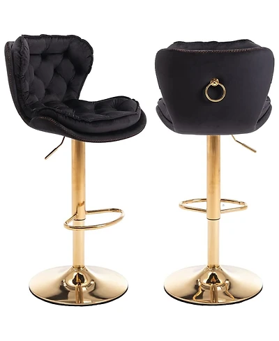 Rainsken Swivel Velvet Bar Stools Set of 2, Adjustable Counter Height Chairs with Chrome Footrest and Base for Kitchen Island, Home Pub