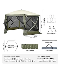 Mecale 12x12 Ft Pop Up Gazebo Tent 6-Sided with Mosquito Netting