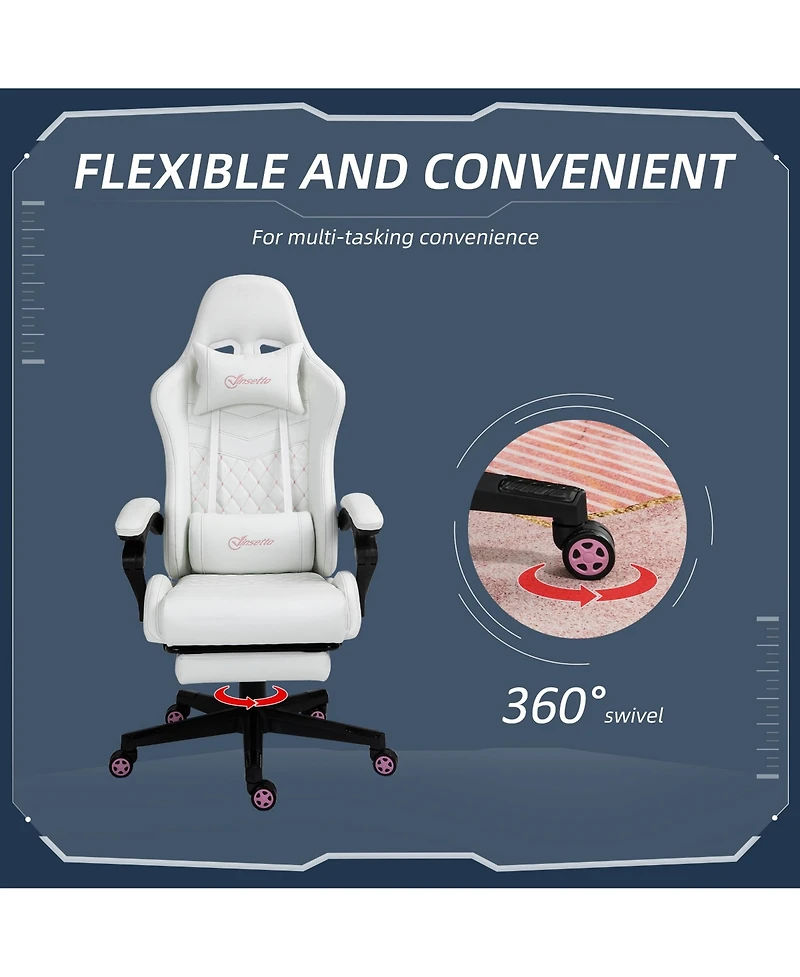 Vinsetto Racing Gaming Chair w/ Padded Arms, Pu Leather Recliner Office, White
