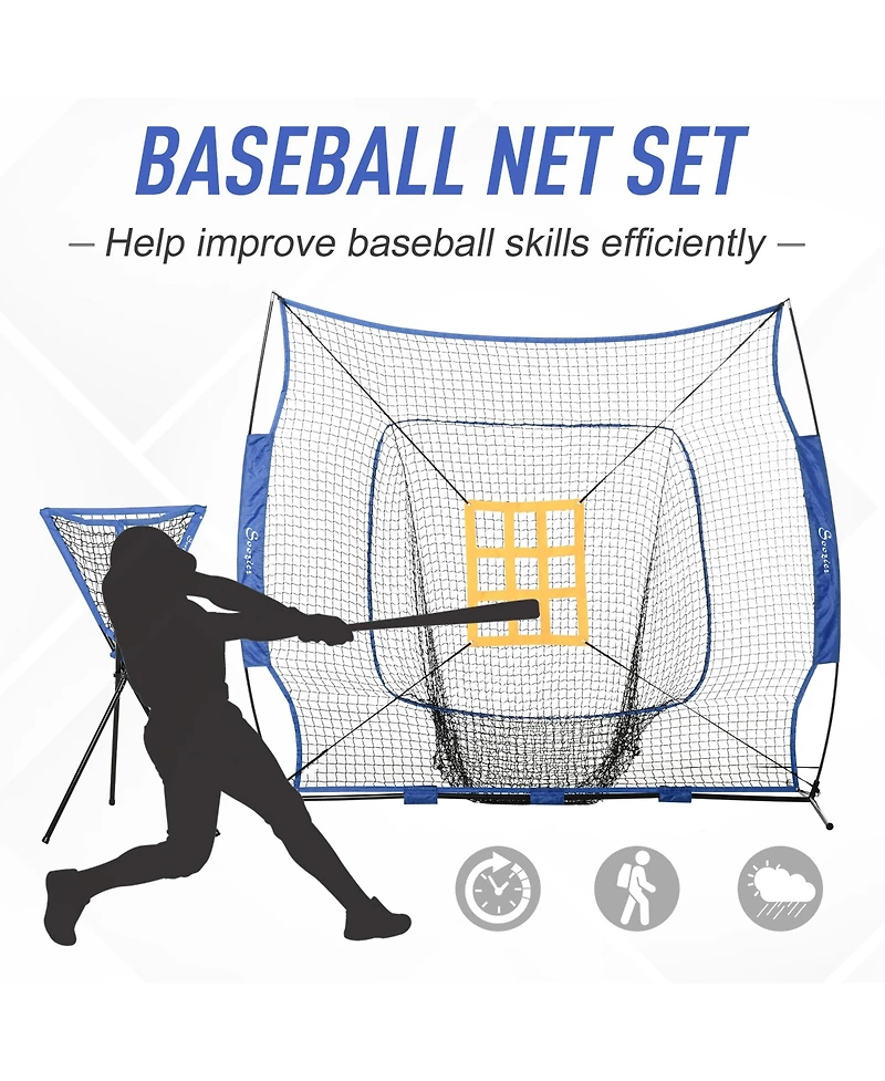 Soozier 7.5' x 7' Portable Baseball Batting Net Set with Catcher Net,