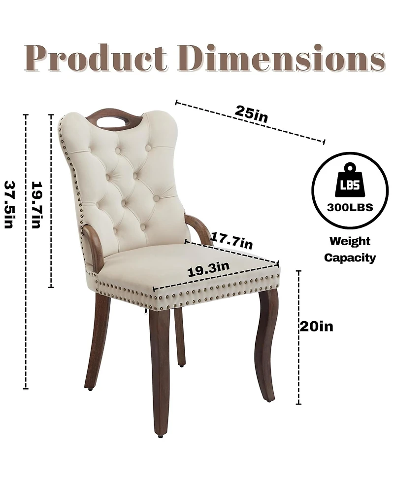 Rainsken Velvet Dining Chairs Set of 2, Modern Upholstered Kitchen Chairs with Nailhead Trim, Solid Wood Handles on Top and Sides for Dining Room