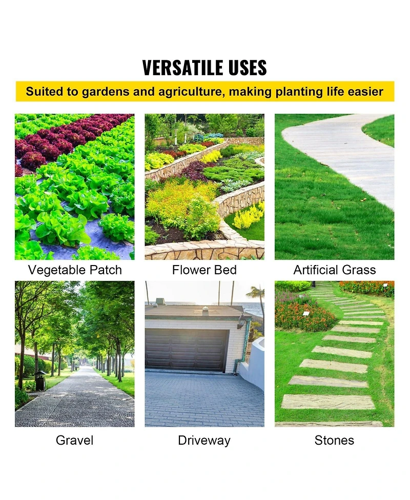 Sugift Weed Barrier Fabric, 5 x 250 ft, Premium Woven Pp Material for Outdoor Garden