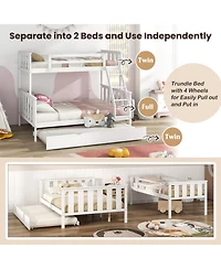 Gouun 3-in-1 Twin Over Full Bunk Bed with Pull-Out Trundle and Reversible Ladder