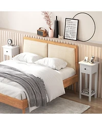 Gouun Two-Tier Acacia Wood Slim Nightstand with Drawer and Open Shelf