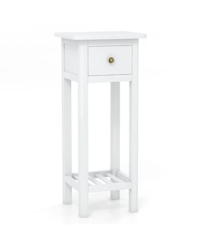 Gouun Two-Tier Acacia Wood Slim Nightstand with Drawer and Open Shelf