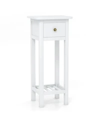 Gouun Two-Tier Acacia Wood Slim Nightstand with Drawer and Open Shelf