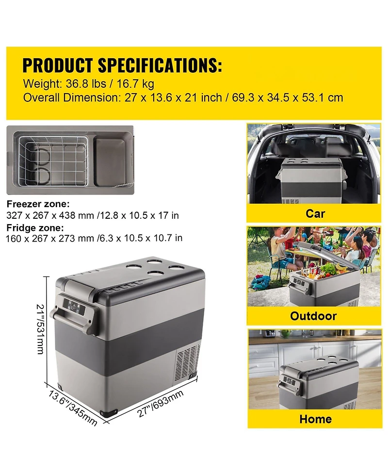 Mecale 58 Quart Portable Car Refrigerator Dual Zone 12V 24V for Camping