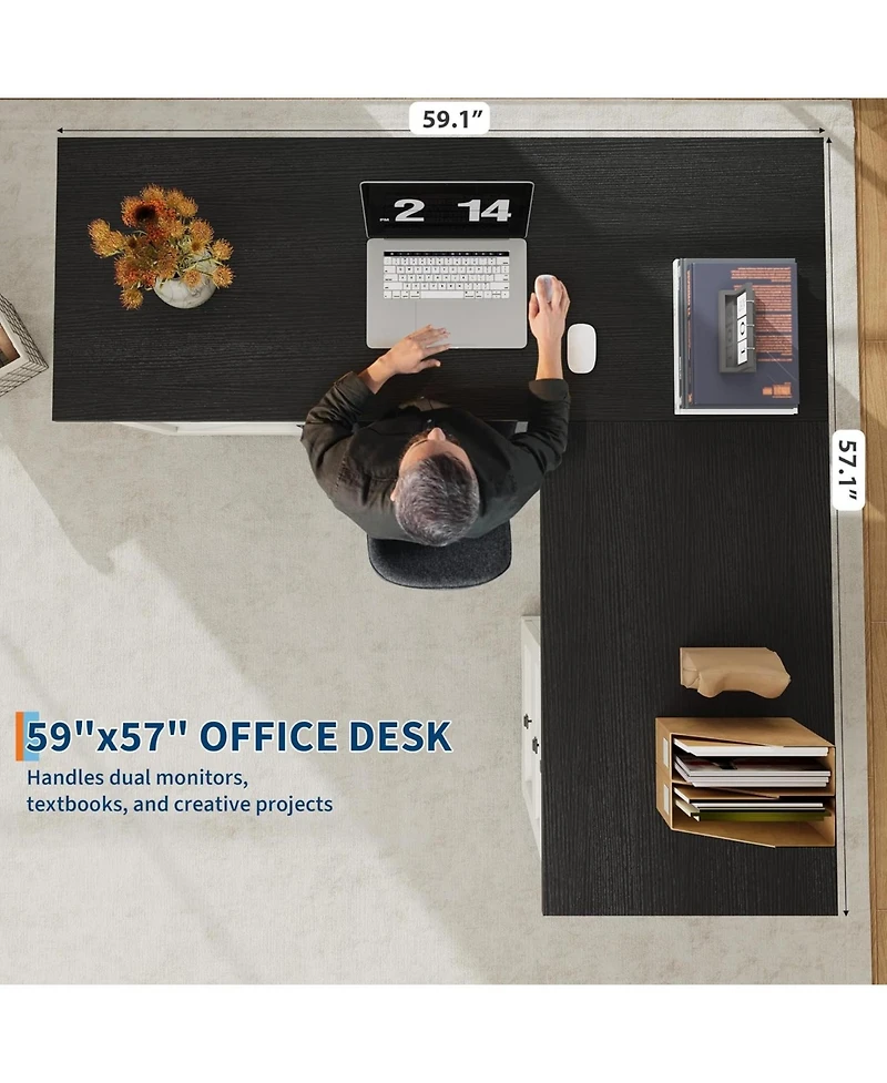 gaomon Farmhouse 60" Wood L Shaped Executive Desk with File Drawers and Storage Cabinet