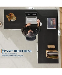 gaomon Farmhouse 60" Wood L Shaped Executive Desk with File Drawers and Storage Cabinet