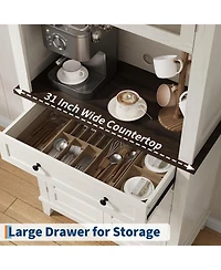 gaomon 72 in Tall Kitchen Pantry Cabinet, Kitchen Hutch Bar Cabinet with Microwave Stand, Cupboard with Drawers Glass Doors for Dining Room
