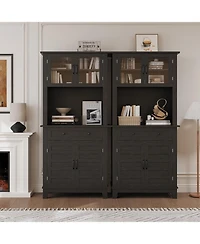 gaomon 72 Tall Kitchen Pantry Cabinet, Hutch Bar Cabinet with Microwave Stand, Cupboard Drawers Glass Doors for Dining Room