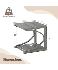 Gymax 2PCS 24'' Side End Table with Storage Shelf and Rubber Wood Frame for Small Space