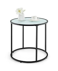 Gymax Glass End Table 20'' Round Side Table with Metal Frame and Faux Marble Glass Top