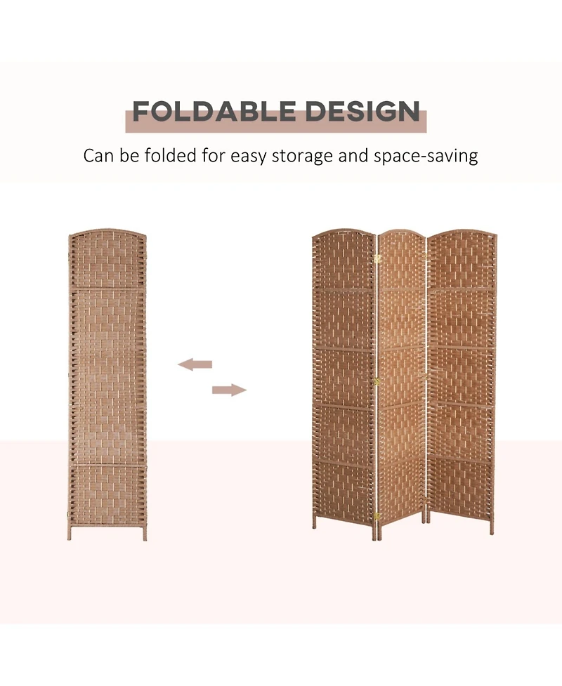 Rainsken 3 Panel Room Divider, 6FT Tall Folding Privacy Screen, Freestanding Hand-Woven Partition, for Bedroom Home Office, No Assembly Required