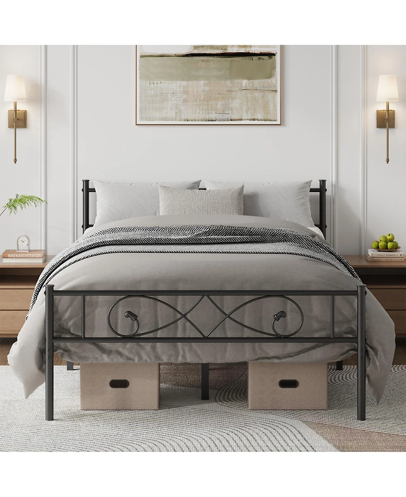 Homfan Metal Platform Bed Frame with Fist-Style Headboard and Footboard, Underbed Storage and Metal Slats