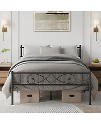 Homfan Metal Platform Bed Frame with Fist-Style Headboard and Footboard, Underbed Storage and Metal Slats