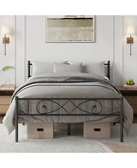 Homfan Metal Platform Bed Frame With Fist Style Headboard Footboard Underbed Storage Metal Slats Box Spring Not Required