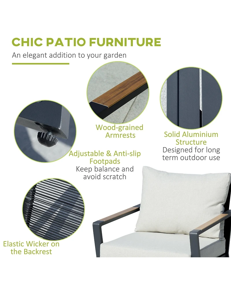 Outsunny 4 Pc Patio Furniture Set w/ Table & Cushion,