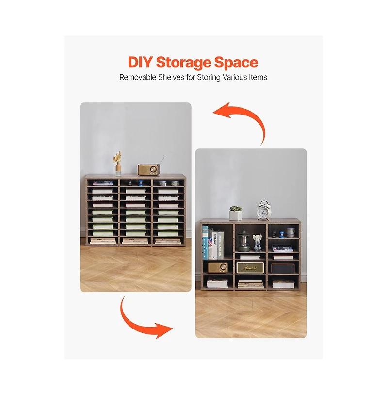 Sugift 27-Compartment Wood Literature Organizer, Office Mail Sorter with Removable Shelves, File Sorter for Home Classroom