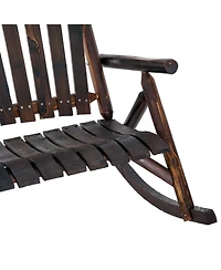 Outsunny Wooden Adirondack Rocker Loveseat 2 Seat Wood Rocking Chair Porch Carbonized