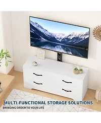 gaomon 47.2" Modern Wood Tv Stand with Mount and 6 Drawer Rattan Storage