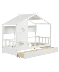 Slickblue Kids House Bed Frame with Storage Drawers and Safety Rails