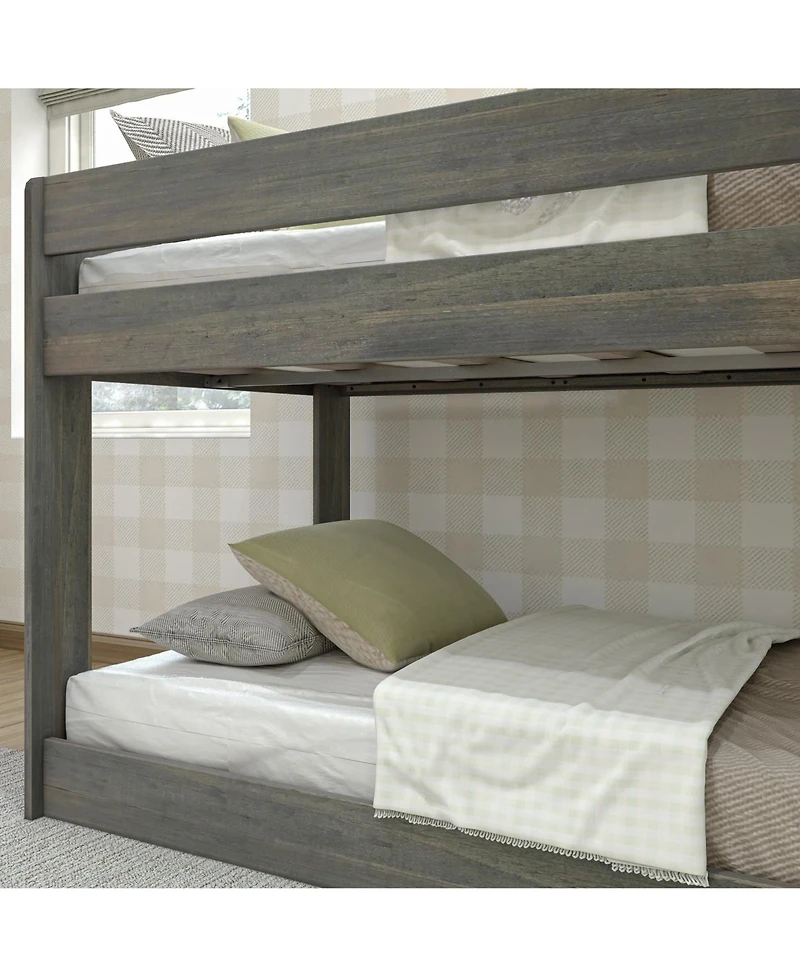 Max & Lily Twin over Low Bunk Bed, Modern Farmhouse Solid Wood Beds for Kids, Driftwood