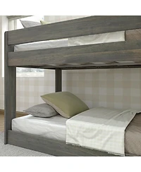 Max & Lily Twin over Low Bunk Bed, Modern Farmhouse Solid Wood Beds for Kids, Driftwood