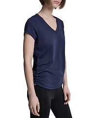 Dkny Sport Women's Ruched Side Seams V-Neck Tech T-Shirt