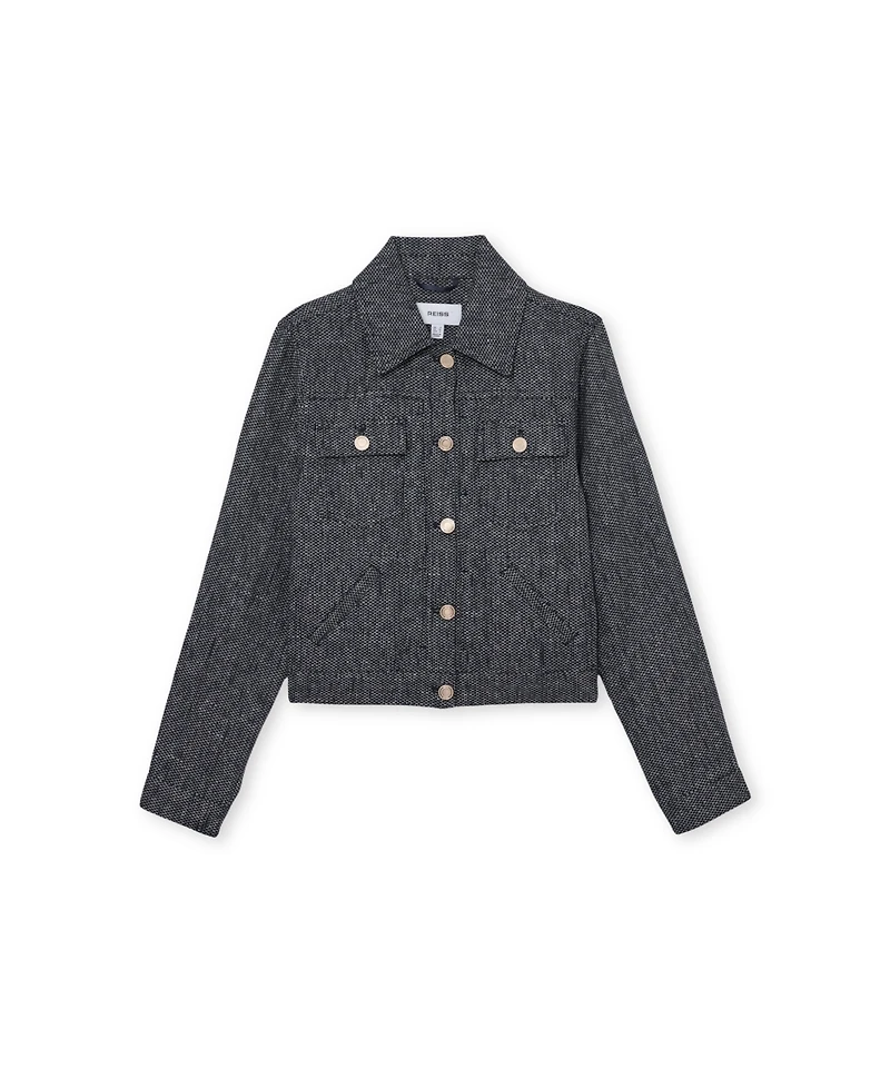 Reiss Women's Linen-Cotton Woven Trucker Jacket