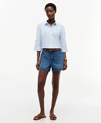 Tommy Hilfiger Women's Cropped Collared Roll-Tab Cotton Shirt