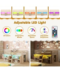 Slickblue Loft Bed Frame with Led Lights, Staircase Ladder and Safety Guardrails, Space Saver