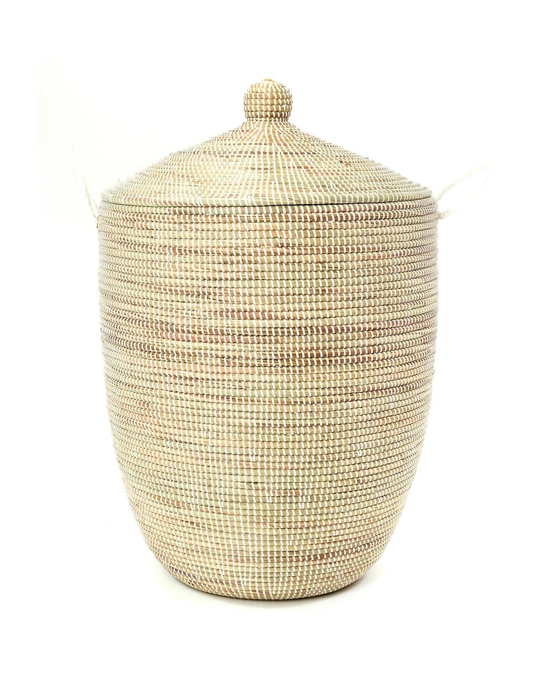 African Modern, Set of Three Solid White Hampers