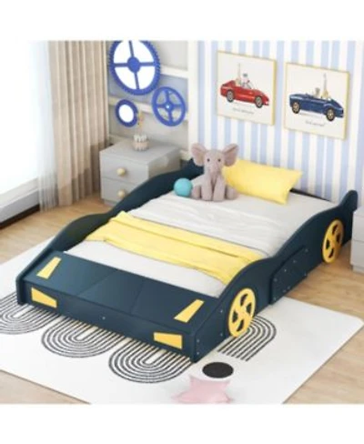 Rainsken Race Car Shaped Platform Bed With Wheels Storage Wood Car Bed Frame No Box Spring Needed Easy Assembly