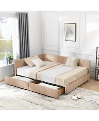 Rainsken Storage Upholstered Tufted Bed Frame, with 2 Drawers, Velvet Corner Frame Full, No Box Spring Needed