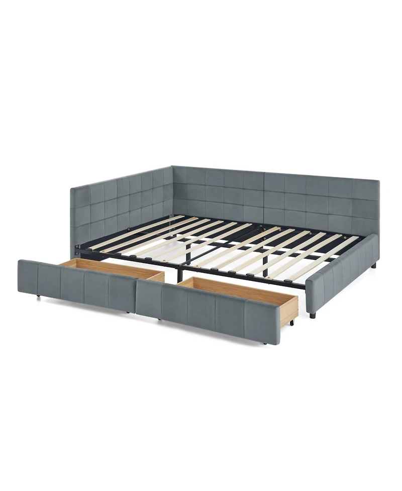 Rainsken Storage Upholstered Tufted Bed Frame, with 2 Drawers, Velvet Corner Frame Full, No Box Spring Needed