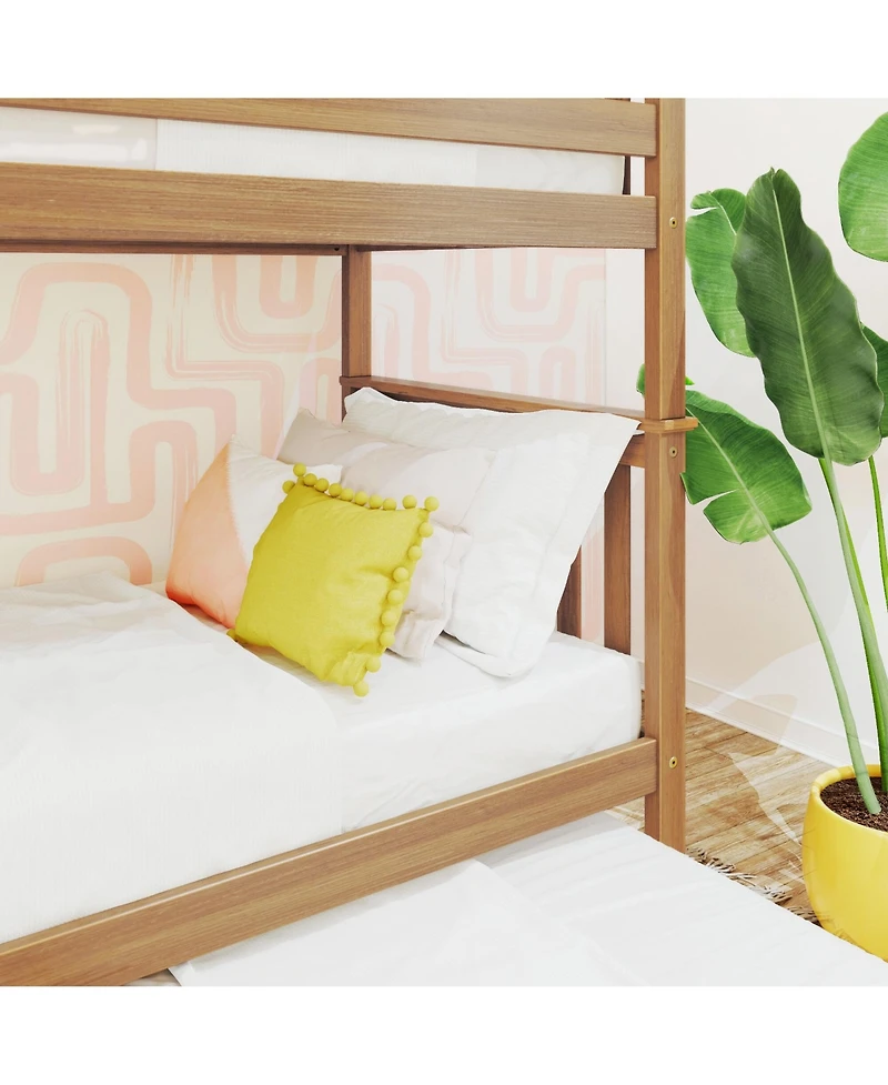 Max & Lily Bunk Bed with Ladder on End and Trundle, Twin-Over-Twin Frame for Kids