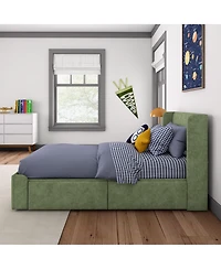 Max & Lily Upholstered Bed with Rectangular Headboard Drawer Side Storage